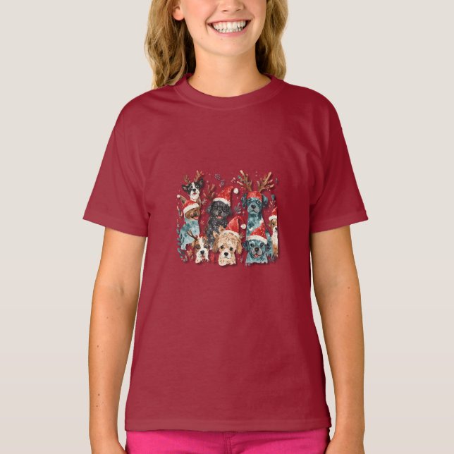 Camiseta de Natal de Cachorro em Arte Linear | Rou (Frente)