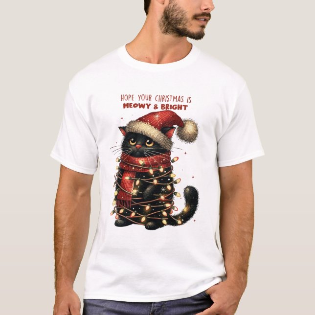 Camiseta de Natal de Gato Brilhante (Frente)