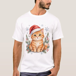 Camiseta de Natal de Gato Tabby com Chapéu de Papa