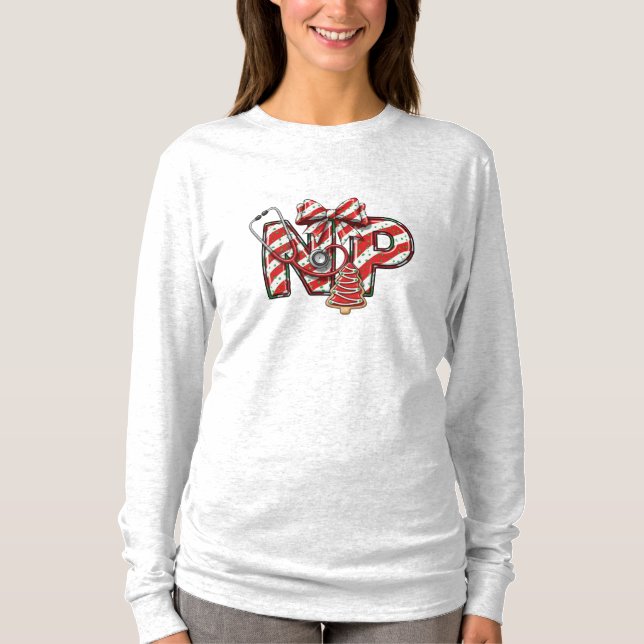 Camiseta de Natal de Manga Longa NP Enfermeira Pra (Frente)