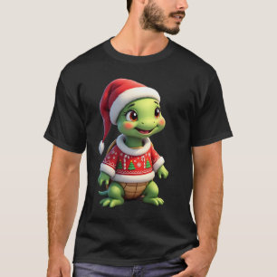Camiseta De Natal De Tartaruga Gorro De Papai Noel