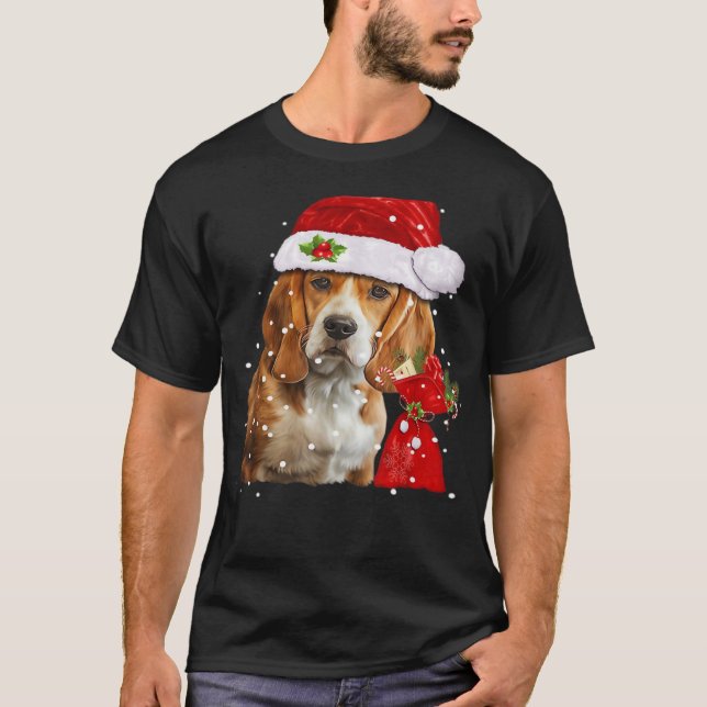 Camiseta De Natal Do Cão Beagle Roupa De Natal Ess (Frente)