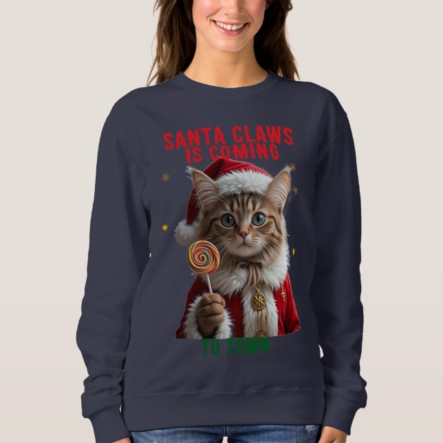 Camiseta de Natal do Gato Papai Noel (Frente)