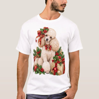 Camiseta de Natal Elegante Poodle Branco