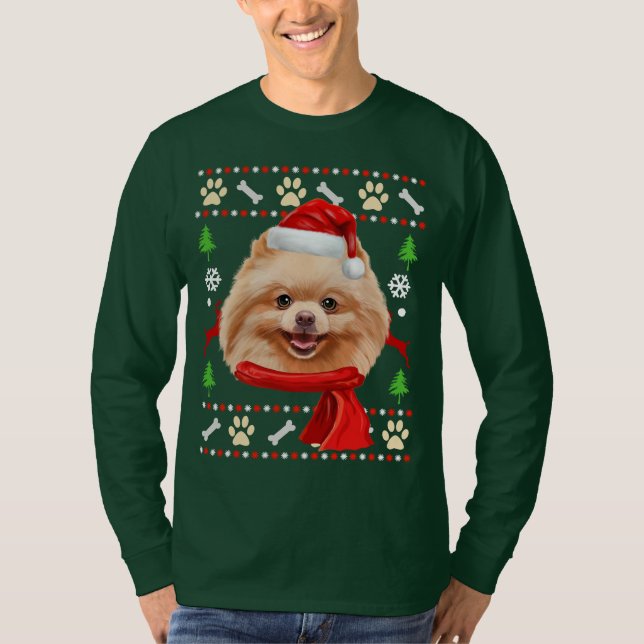 Camiseta de Natal Feia de Cachorro da Pomerânia (Frente)
