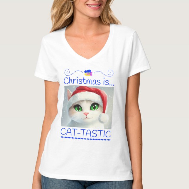Camiseta de Natal Felino Fofa (Frente)