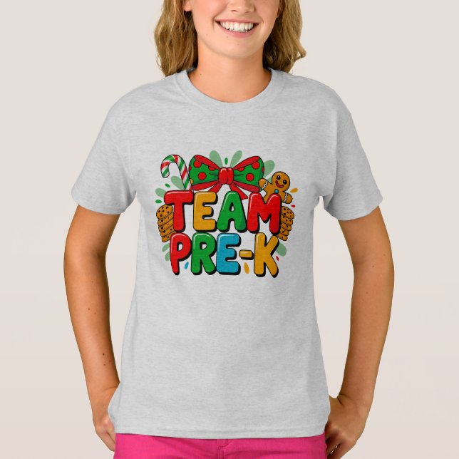 Camiseta de Natal Festiva para Equipe de Pré-Escol (Frente)