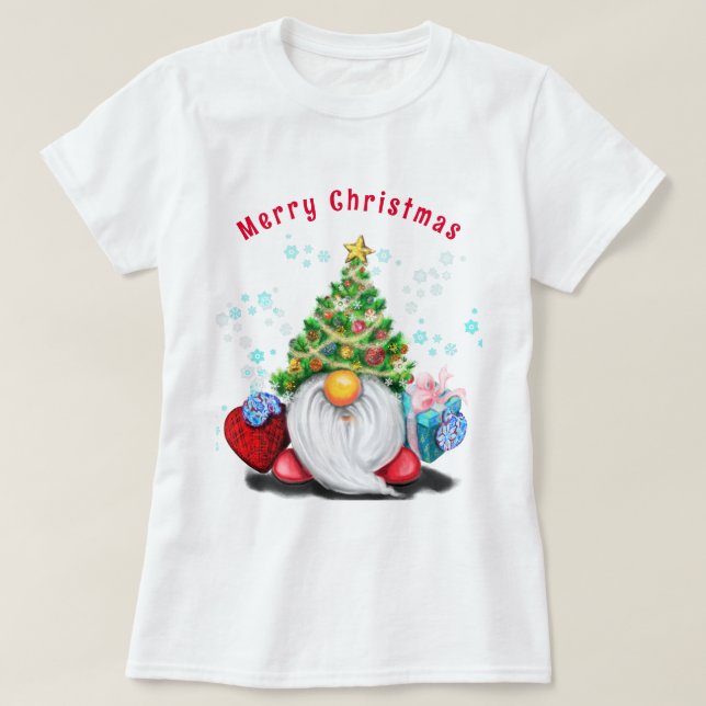 Camiseta de Natal Gnome com Presentes (Frente do Design)