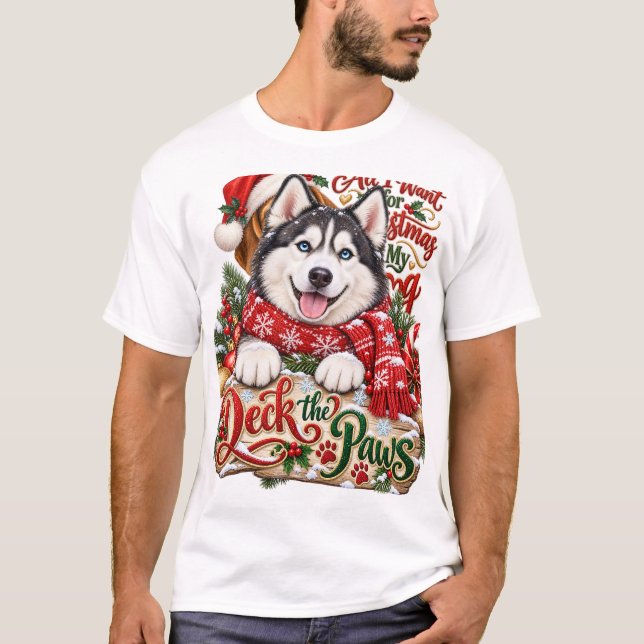 Camiseta de Natal Husky Deck the Paws (Frente)