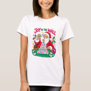 Camiseta de Natal Mahjong com Papai Noel Rosa