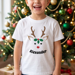 Camiseta de Natal Personalizada com Rosto de Rena 