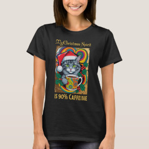 Camiseta de Natal Pop Art Gata Cafeína 90% Feminin