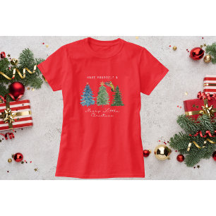Camiseta de Natal Red Hummingbird com Árvores