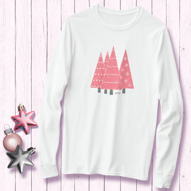Camiseta de Natal Rosa Moderna Monograma T-Shirt (Criador carregado)