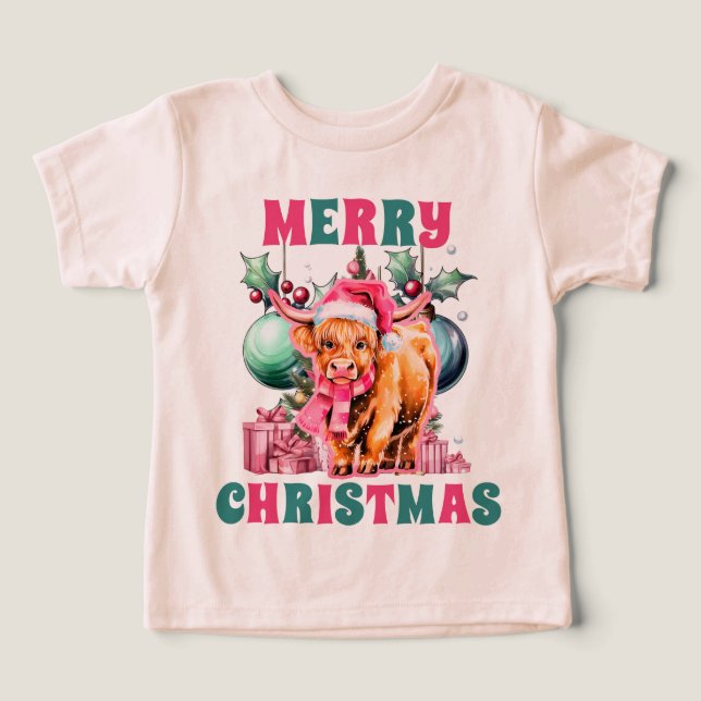 Camiseta de Natal rosa Vaca Toddler (Design frontal)