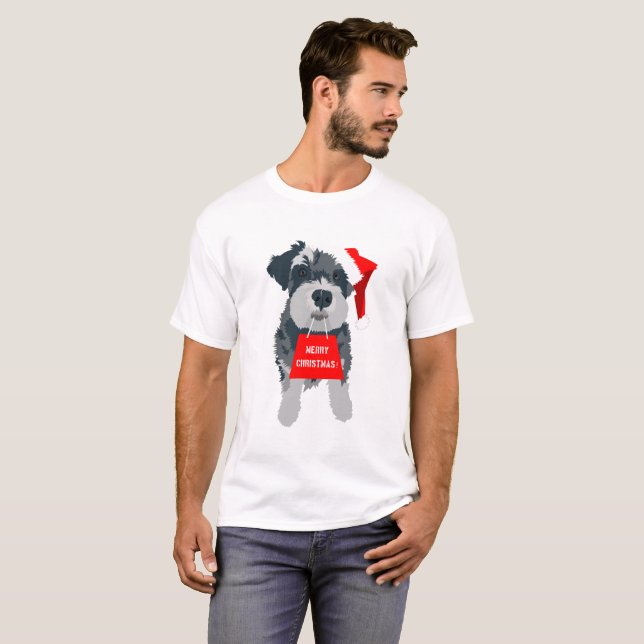 Camiseta de Natal Schnauzer Cachorro Santa Hat (Frente Completa)