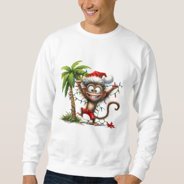 Camiseta de Natal Tropical Engraçado Macaco (Frente)