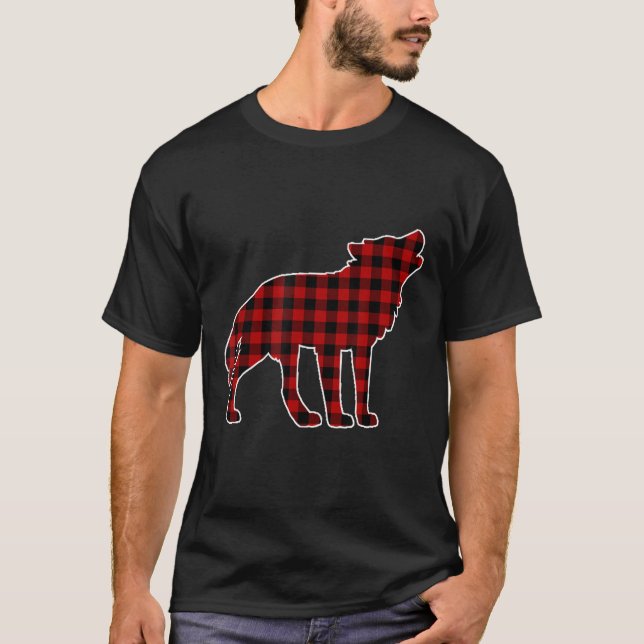 Camiseta de Natal Wolf Dog Xadrez de Buffalo (Frente)