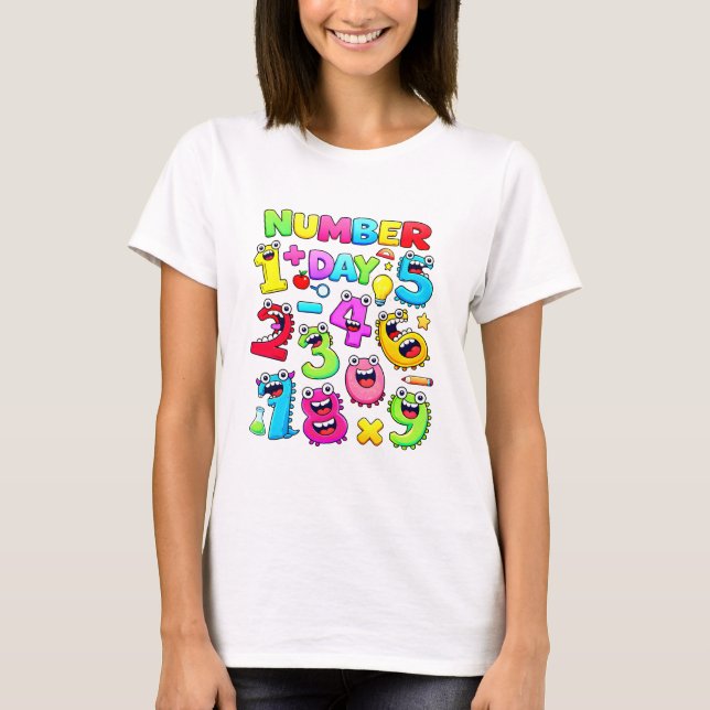 Camiseta de números de desenho animado engraçado d (Frente)