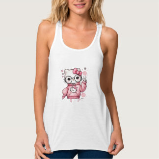 Camiseta de Óculos de Gatinho de Desenho Animado R
