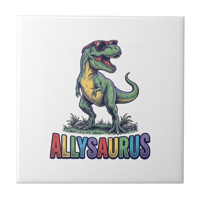 Camiseta de óculos de sol de dinossauro retrô Ally (Frente)