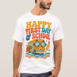 Camiseta de Ônibus do Primeiro Dia de Aula Feliz