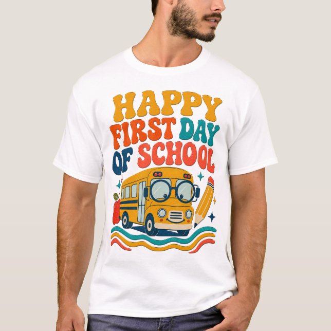 Camiseta de Ônibus do Primeiro Dia de Aula Feliz (Frente)