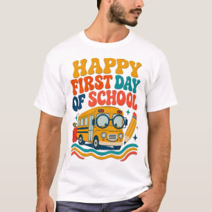 Camiseta de Ônibus do Primeiro Dia de Aula Feliz