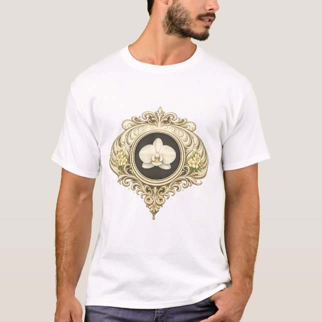 camiseta de orquídea preta e branca (Frente)