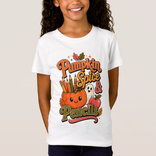 Camiseta de outono fofa Pumpkin Spice & Pencils (Frente)