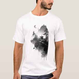 Camiseta de paisagem de pagode Zen com tinta japon