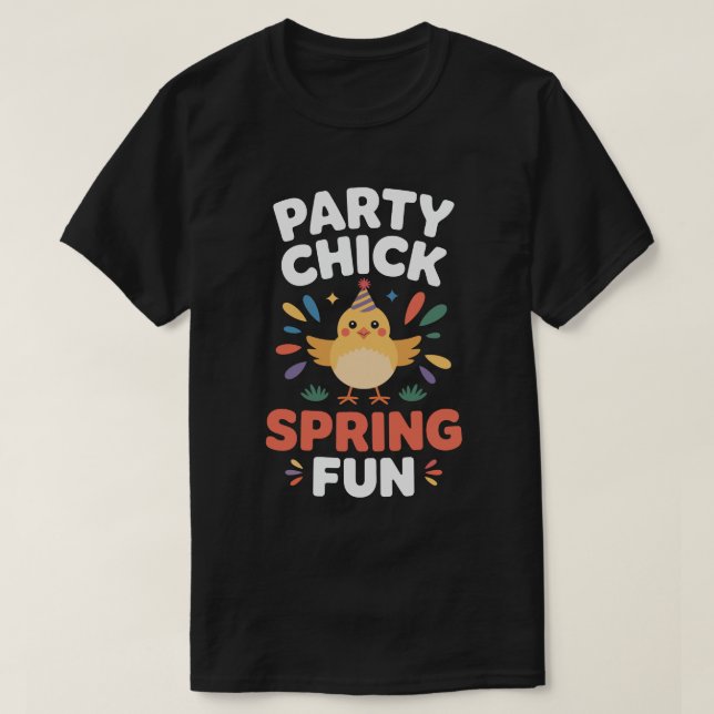 Camiseta de Páscoa - Frango com Chapéu de Festa (Frente do Design)