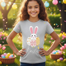 Camiseta de Páscoa Meninas Coelhinho Fofo