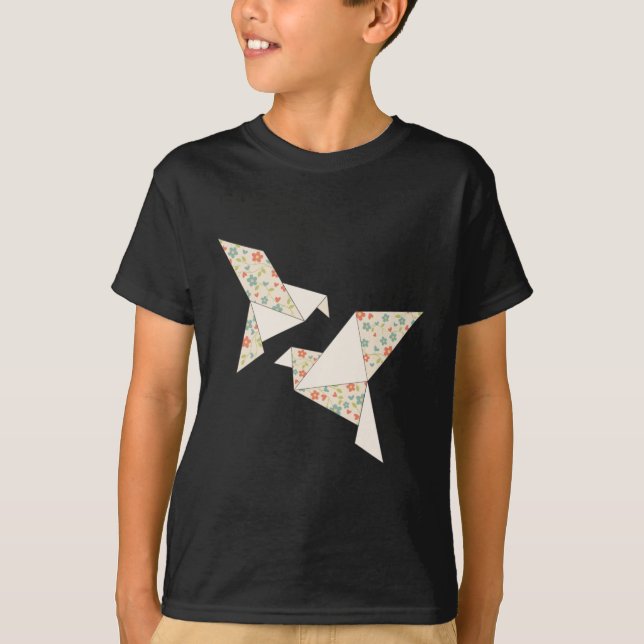 Camiseta de pássaro floral origami (Frente)
