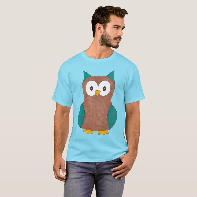 Camiseta de pássaros do Coruja Marrom Azul (Frente Completa)