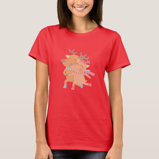 Camiseta de patinação no gelo com renas fofas de i (Frente)