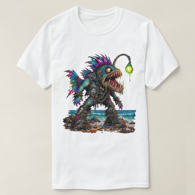 Camiseta de Peixe-Lanterna Punk Sem Futuro (Frente do Design)