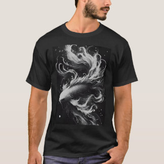 Camiseta de peixe preto-koi-carasu monocromático
