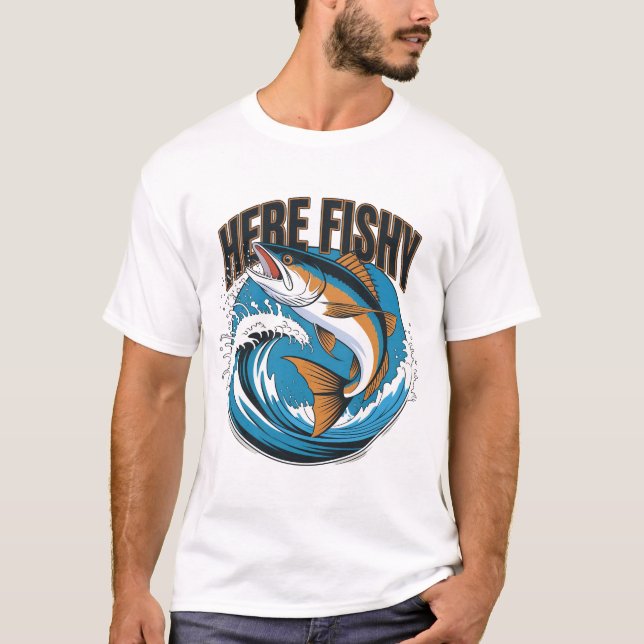 Camiseta De Pesca Aqui-Camiseta Gráfico Engraçada  (Frente)