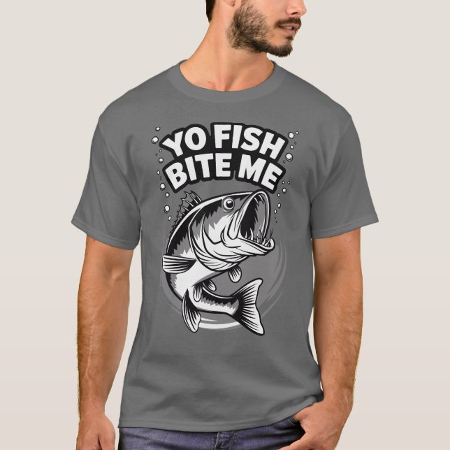Camiseta de Pesca Divertida Yo Fish Bite Me (Frente)
