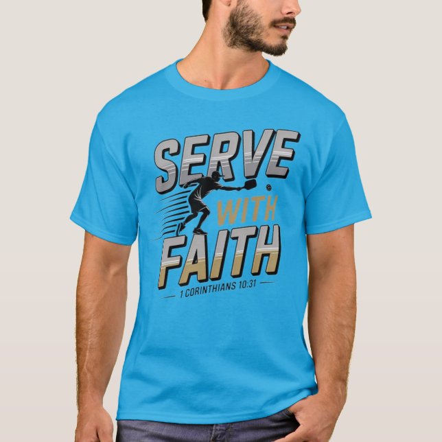 Camiseta de Pickleball Cristã Servir Com Fé (Frente)