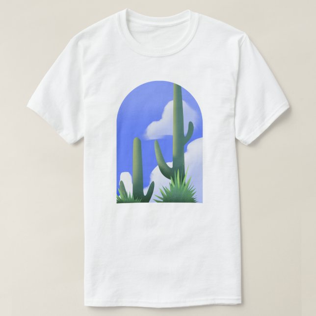 Camiseta de pintura de cacto do deserto do céu azu (Frente do Design)