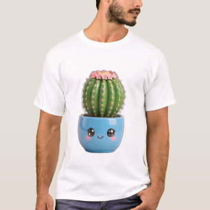 Camiseta de Planta Interna Kawaii de Cacto Barrel