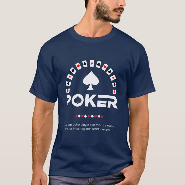 Camiseta de Poker Tipografia Moderna Preta e Branc (Frente)