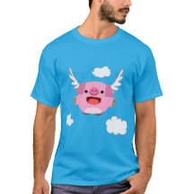 Camiseta de porco de desenho animado voador fofo