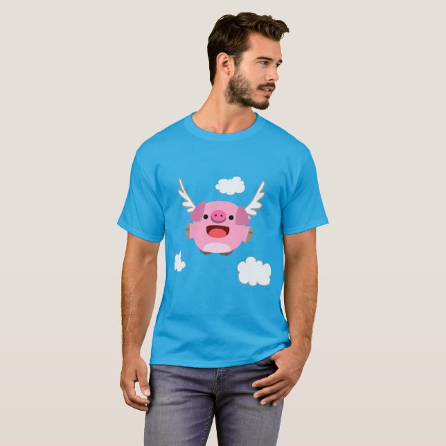 Camiseta de Porco de Desenho Animado Voador Fofo (Frente Completa)