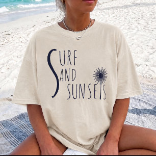 Camiseta de Praia de Surfe e Pôr do Sol