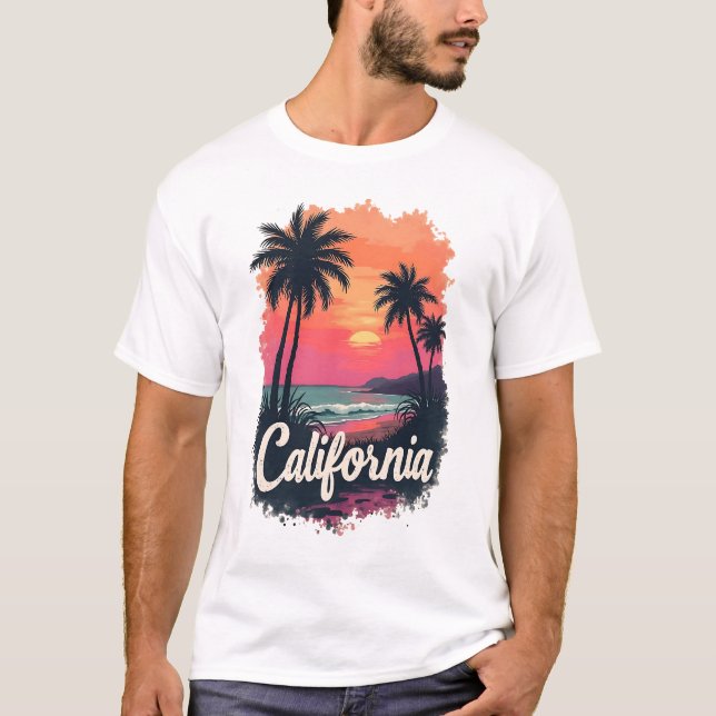 Camiseta de Praia Sunset da Califórnia | Retro Vin (Frente)