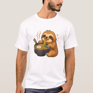 Camiseta de Preguiça com Macarrão Ramen Kawaii