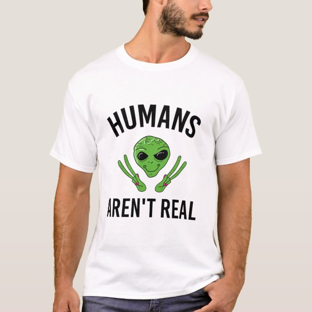 Camiseta de Presente de OVNI Alien Engraçado Human (Frente)